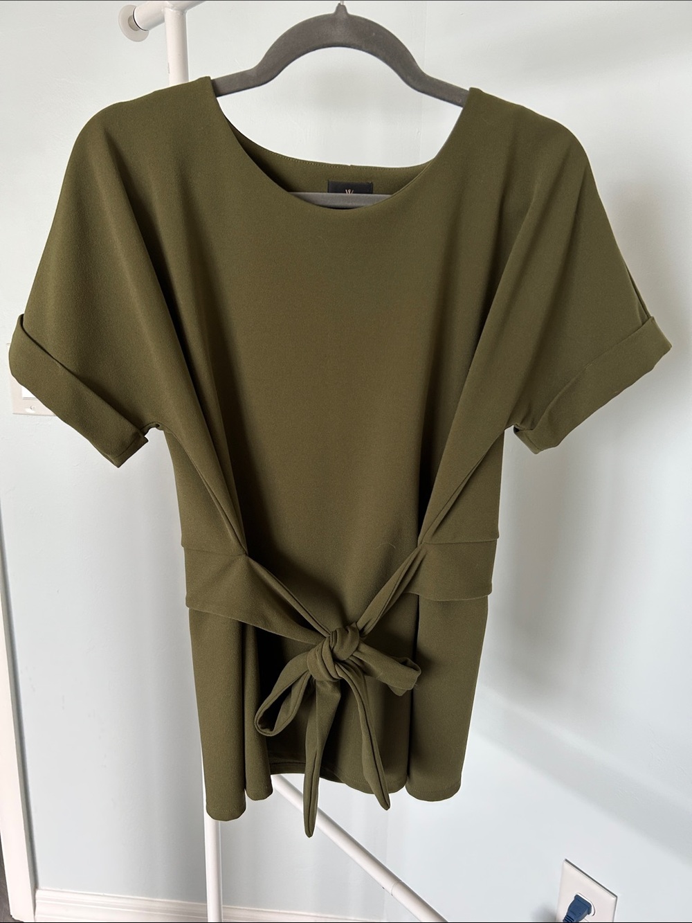 Worthington Olive Tie-Waist Short Sleeve Top - Size L